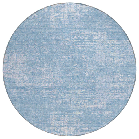 8' Navy Blue And Sky Blue Round Abstract Washable Indoor Outdoor Area Rug