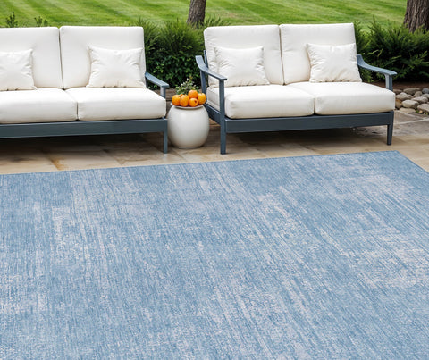 8' X 10' Navy Blue And Sky Blue Abstract Washable Indoor Outdoor Area Rug