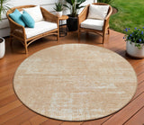 8' Coral And Salmon Round Abstract Washable Indoor Outdoor Area Rug
