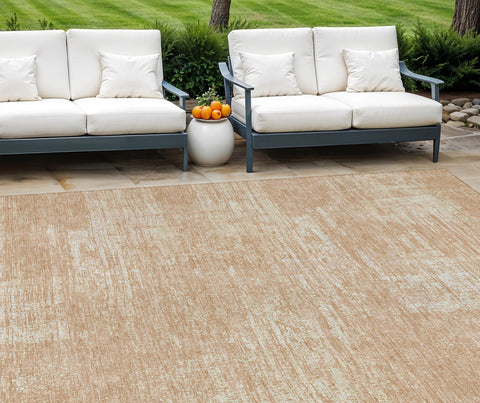 8' X 10' Coral And Salmon Abstract Washable Indoor Outdoor Area Rug