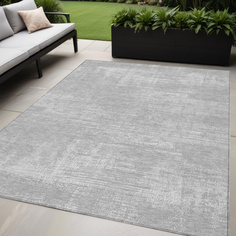 5' X 8' Silver And Gray Abstract Washable Indoor Outdoor Area Rug