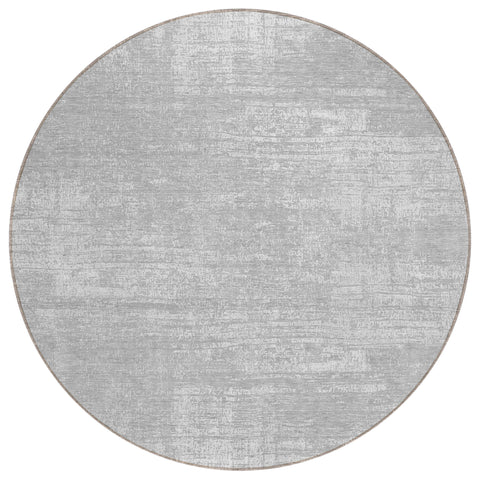 8' Silver And Gray Round Abstract Washable Indoor Outdoor Area Rug