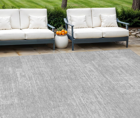 8' X 10' Silver And Gray Abstract Washable Indoor Outdoor Area Rug