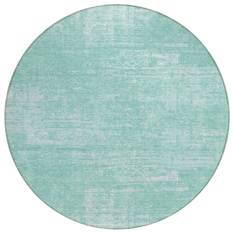 8' Turquoise And Teal Blue Round Abstract Washable Indoor Outdoor Area Rug