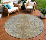 8' Brown Beige And Charcoal Round Oriental Washable Indoor Outdoor Area Rug