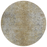 8' Brown Beige And Charcoal Round Oriental Washable Indoor Outdoor Area Rug