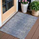 3' X 5' Denim Blue And Sky Blue Oriental Washable Indoor Outdoor Area Rug