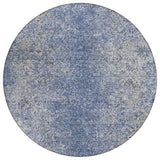 8' Denim Blue And Sky Blue Round Oriental Washable Indoor Outdoor Area Rug