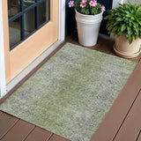3' X 5' Fern Green Artichoke Green And Ivory Oriental Washable Indoor Outdoor Area Rug