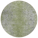 8' Fern Green Artichoke Green And Ivory Round Oriental Washable Indoor Outdoor Area Rug