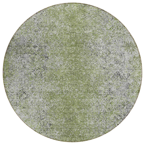 8' Fern Green Artichoke Green And Ivory Round Oriental Washable Indoor Outdoor Area Rug