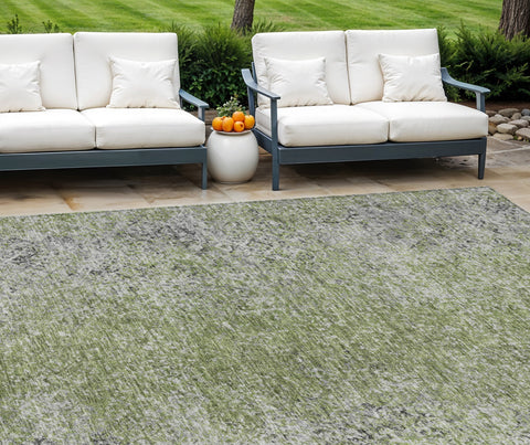 8' X 10' Fern Green Artichoke Green And Ivory Oriental Washable Indoor Outdoor Area Rug