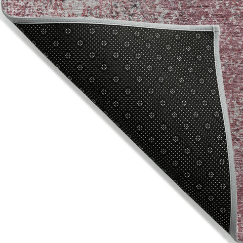 3' X 5' Merlot Silver And Gray Oriental Washable Indoor Outdoor Area Rug