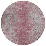 8' Merlot Silver And Gray Round Oriental Washable Indoor Outdoor Area Rug