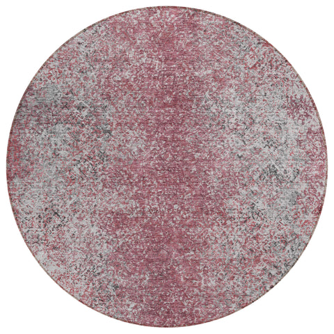 8' Merlot Silver And Gray Round Oriental Washable Indoor Outdoor Area Rug