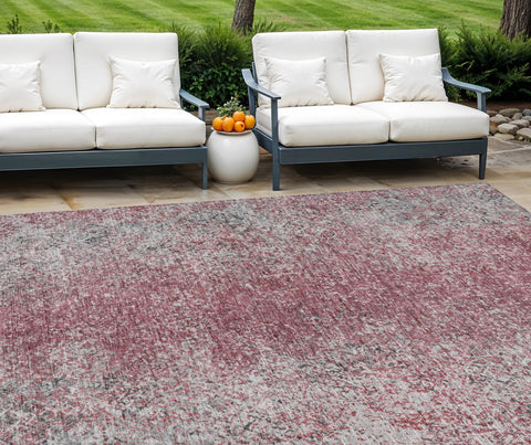 8' X 10' Merlot Silver And Gray Oriental Washable Indoor Outdoor Area Rug