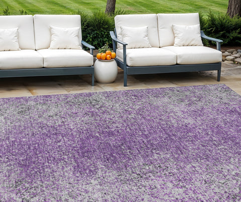 8' X 10' Plum Purple And Silver Oriental Washable Indoor Outdoor Area Rug