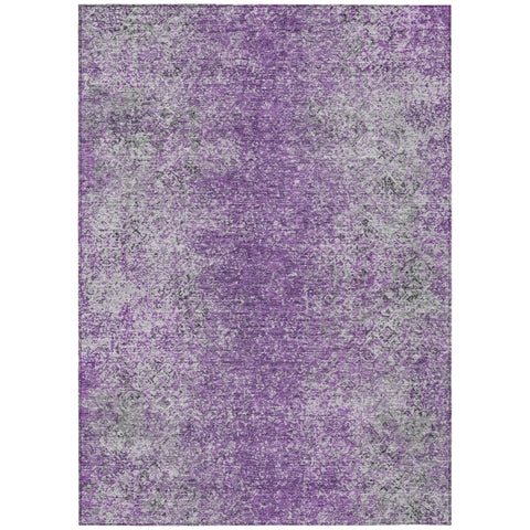 8' X 10' Plum Purple And Silver Oriental Washable Indoor Outdoor Area Rug