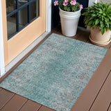 3' X 5' Teal Blue Gray And Charcoal Oriental Washable Indoor Outdoor Area Rug