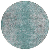 8' Teal Blue Gray And Charcoal Round Oriental Washable Indoor Outdoor Area Rug