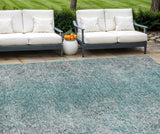 8' X 10' Teal Blue Gray And Charcoal Oriental Washable Indoor Outdoor Area Rug