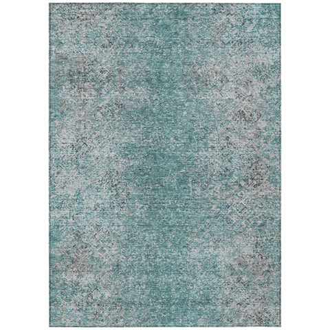 8' X 10' Teal Blue Gray And Charcoal Oriental Washable Indoor Outdoor Area Rug