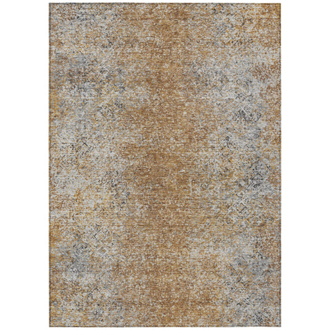 5' X 8' Terra Cotta Silver And Charcoal Oriental Washable Indoor Outdoor Area Rug