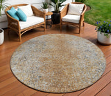 8' Terra Cotta Silver And Charcoal Round Oriental Washable Indoor Outdoor Area Rug