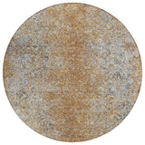 8' Terra Cotta Silver And Charcoal Round Oriental Washable Indoor Outdoor Area Rug