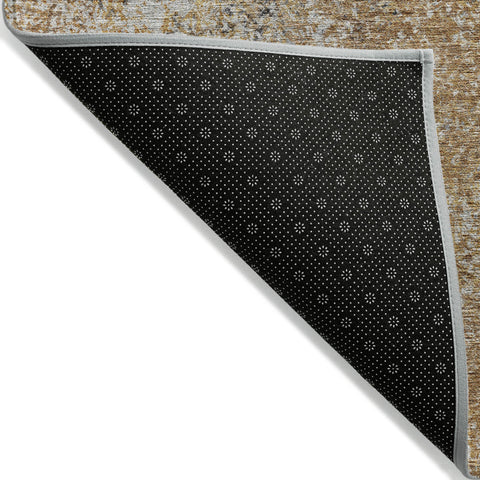 8' X 10' Terra Cotta Silver And Charcoal Oriental Washable Indoor Outdoor Area Rug