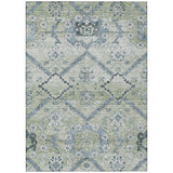 5' X 8' Artichoke Green Denim Blue And Silver Floral Washable Indoor Outdoor Area Rug