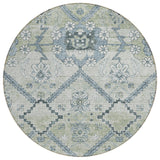 8' Artichoke Green Denim Blue And Silver Round Floral Washable Indoor Outdoor Area Rug
