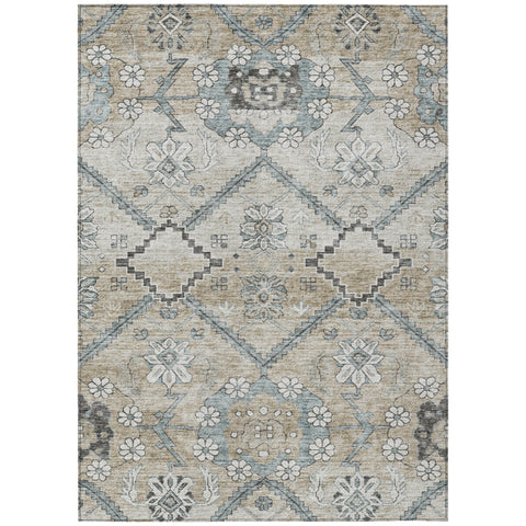 3' X 5' Beige Taupe And Tan Floral Washable Indoor Outdoor Area Rug
