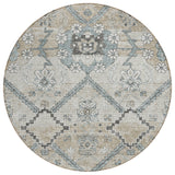 8' Beige Taupe And Tan Round Floral Washable Indoor Outdoor Area Rug