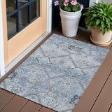 3' X 5' Sky Blue And Denim Blue Floral Washable Indoor Outdoor Area Rug