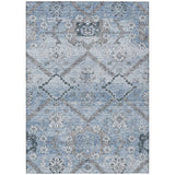 3' X 5' Sky Blue And Denim Blue Floral Washable Indoor Outdoor Area Rug