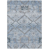5' X 8' Sky Blue And Denim Blue Floral Washable Indoor Outdoor Area Rug