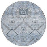 8' Sky Blue And Denim Blue Round Floral Washable Indoor Outdoor Area Rug