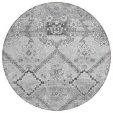 8' Gray Charcoal And Silver Round Floral Washable Indoor Outdoor Area Rug
