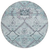 8' Teal Blue Aqua And Gray Round Floral Washable Indoor Outdoor Area Rug