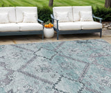 8' X 10' Teal Blue Aqua And Gray Floral Washable Indoor Outdoor Area Rug
