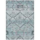 8' X 10' Teal Blue Aqua And Gray Floral Washable Indoor Outdoor Area Rug