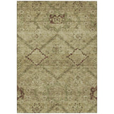 3' X 5' Brown Beige And Artichoke Green Floral Washable Indoor Outdoor Area Rug