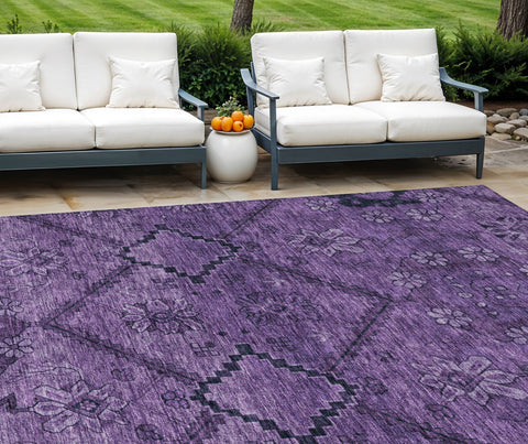 8' X 10' Eggplant Purple And Plum Floral Washable Indoor Outdoor Area Rug