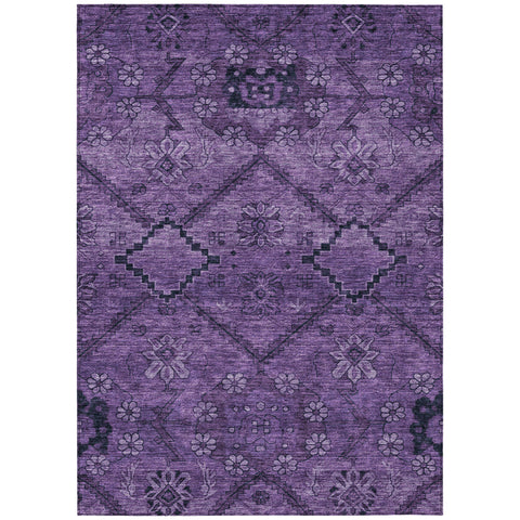 8' X 10' Eggplant Purple And Plum Floral Washable Indoor Outdoor Area Rug