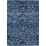 3' X 5' Navy Blue And Denim Blue Floral Washable Indoor Outdoor Area Rug