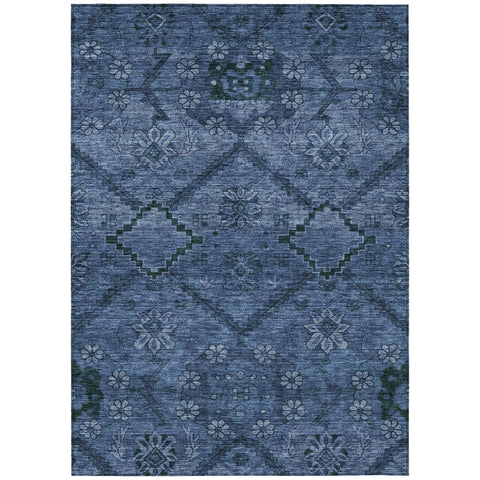 3' X 5' Navy Blue And Denim Blue Floral Washable Indoor Outdoor Area Rug
