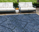 8' X 10' Navy Blue And Denim Blue Floral Washable Indoor Outdoor Area Rug