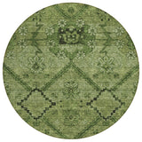 8' Olive Green Fern Green And Artichoke Green Round Floral Washable Indoor Outdoor Area Rug