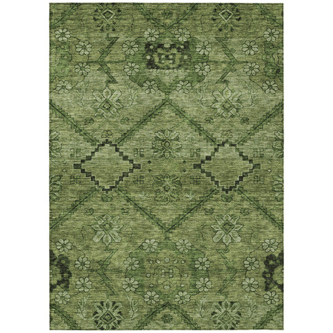 8' X 10' Olive Green Fern Green And Artichoke Green Floral Washable Indoor Outdoor Area Rug